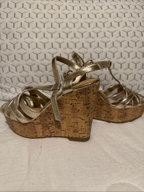 Metallic Gold Cork Wedge Sandals